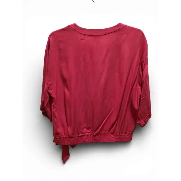 Women’s Burgundy Wrap Front Top | Short Sleeve Tie Waist Blouse | Medium - Picture 9 of 14